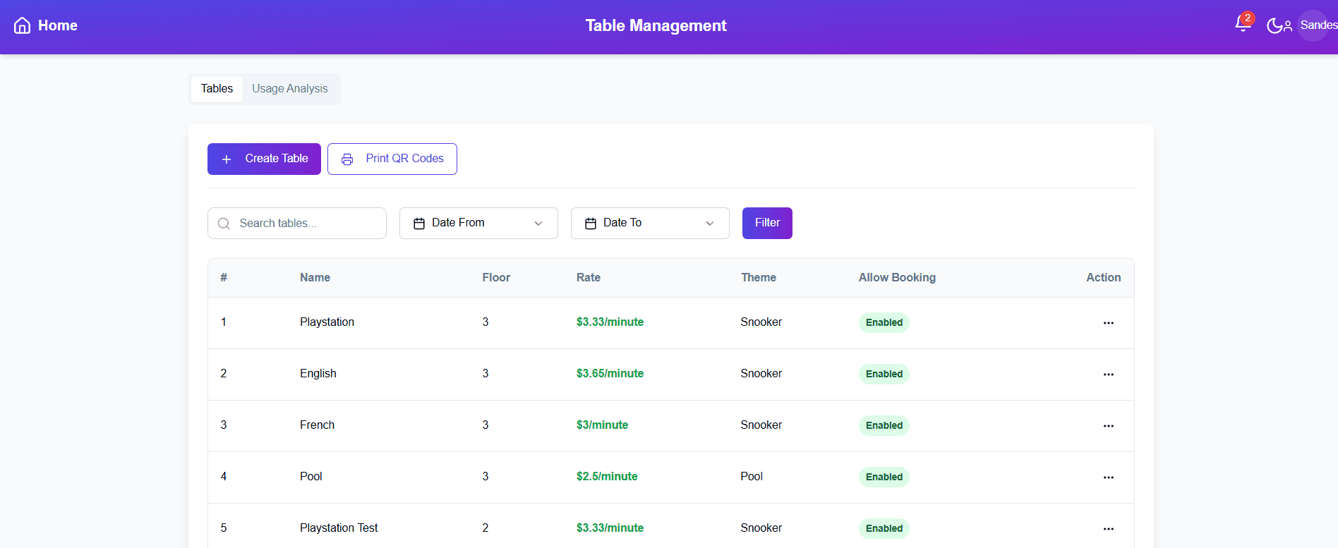 Advanced Booking & Reservations - Snooker club management software feature
