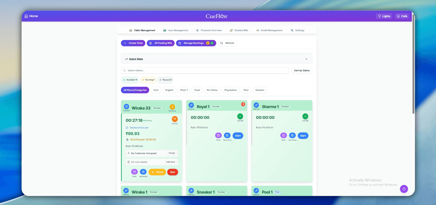 CueFlow POS — Snooker Club Point of Sale CueFlow POS — Snooker Club Point of Sale